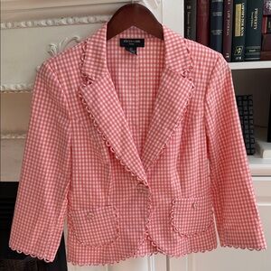 Focus 2000 Coral Gingham Scallop Trim Blazer Jacket 8P